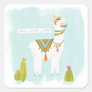 Pegatina Cuadrada Pom Pom Llama Rama - Lotta Llama entera