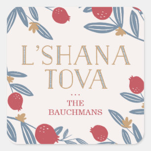 Pegatina Cuadrada Pomegranate Florals Rosh Hashanah