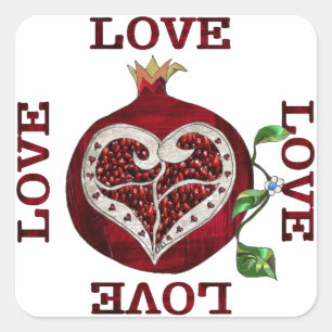 Pegatina Cuadrada Pomegranate Heart LOVE Valentine