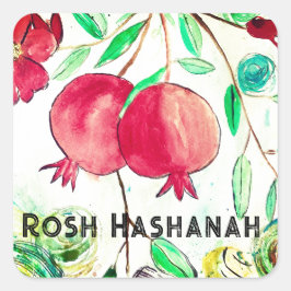 Pegatina Cuadrada Pomegranate Rosh Hashanah Fruit Shana Tova