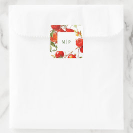 Pegatina Cuadrada Pomegranates acuarela tema Colores brillantes