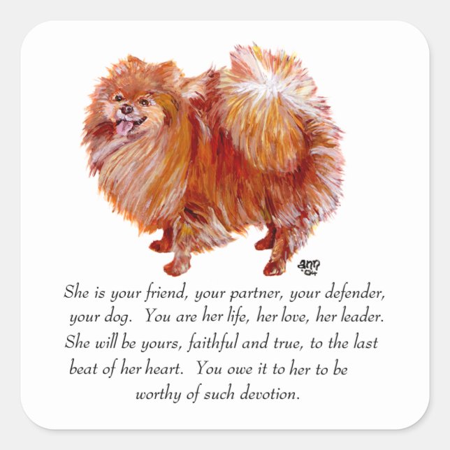 Pegatina Cuadrada Pomerania Keepsake Femenina (Anverso)