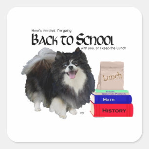 Pegatina Cuadrada Pomerania Negra Regreso a Clases
