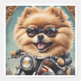Pegatina Cuadrada "Pomeranian Driving a Motorcycle" Sticker Sheet