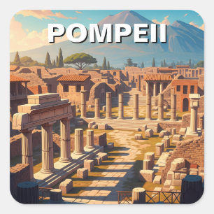 Pegatina Cuadrada Pompeya Italia Monte Vesubio Viaje