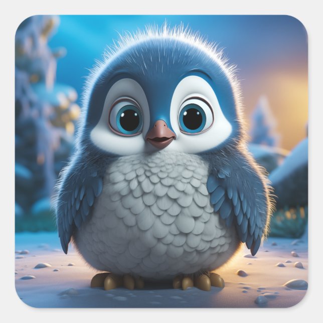 Pegatina Cuadrada Poncho - Un pingüino suave (Anverso)