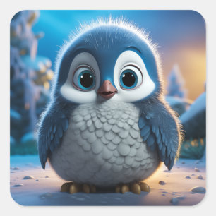 Pegatina Cuadrada Poncho - Un pingüino suave