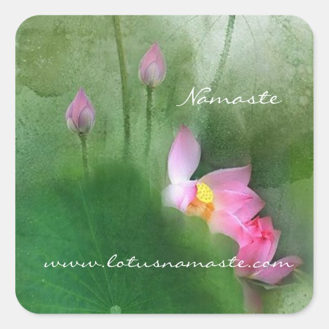 Pegatina Cuadrada POND LOTUS l Arte de pintura de pincel chino (Anverso)