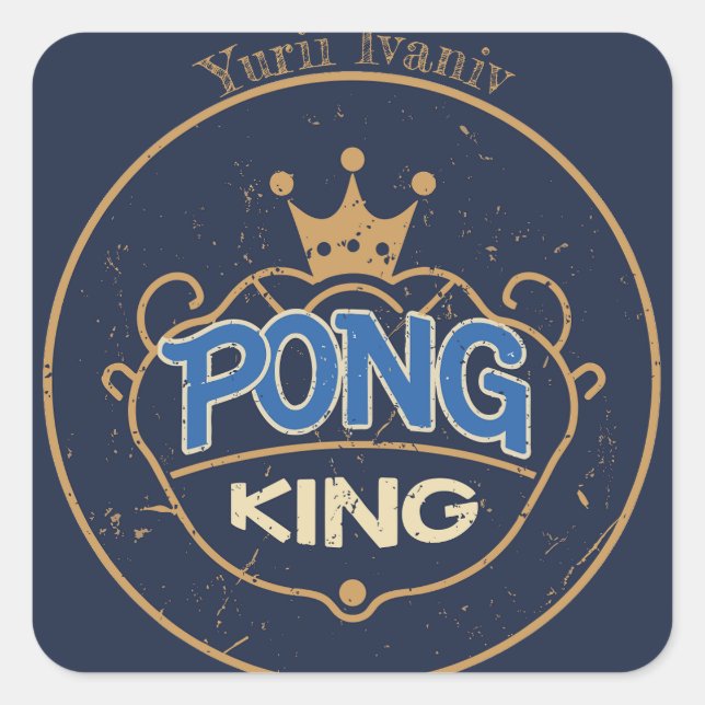 Pegatina Cuadrada Pong King Blue (Anverso)