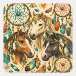 Pegatina Cuadrada Poni Caballitos Cazadores de Sueños