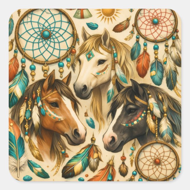 Pegatina Cuadrada Poni Caballitos Cazadores de Sueños (Anverso)