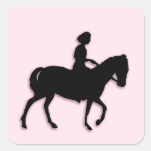 Pegatina Cuadrada Poni Rosa con Niña