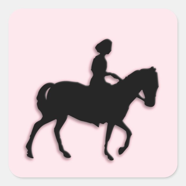 Pegatina Cuadrada Poni Rosa con Niña (Anverso)