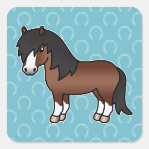 Pegatina Cuadrada Poni Shetland de dibujos animados marrón