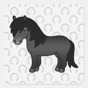 Pegatina Cuadrada Poni Shetland de dibujos animados negro