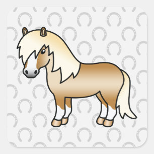 Pegatina Cuadrada Poni Shetland de dibujos animados Palomino