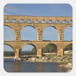 Pegatina Cuadrada Pont du Gard, Gard, Languedoc Rosellón, Francia
