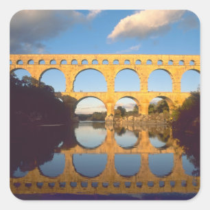 Pegatina Cuadrada Pont du Gard, río Gardon, Gard, Languedoc,