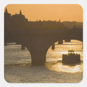 Pegatina Cuadrada Pont Neuf, Sena, puesta de sol, París, FranciaMuse