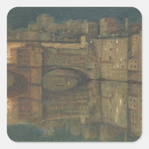 Pegatina Cuadrada Ponte Vecchio, Florencia (aceite en lona)