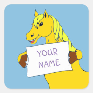 Pegatina Cuadrada Pony de Personalizado corto con mensaje