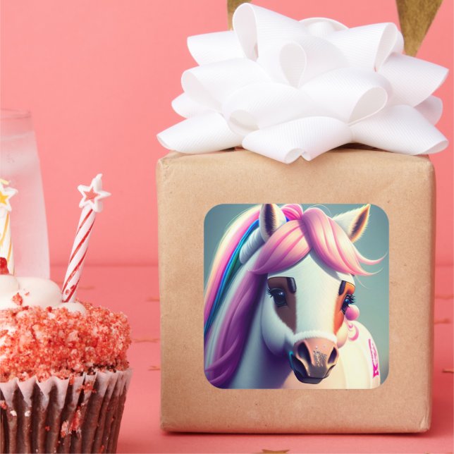 Pegatina Cuadrada Pony Espíritu 3D 2 (Fiesta)