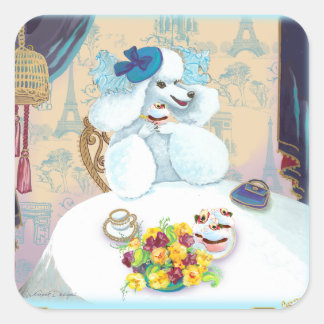 Pegatina Cuadrada Poodle Cupcake Tea Fiesta