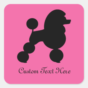 Pegatina Cuadrada Poodle negro personalizado en rosa
