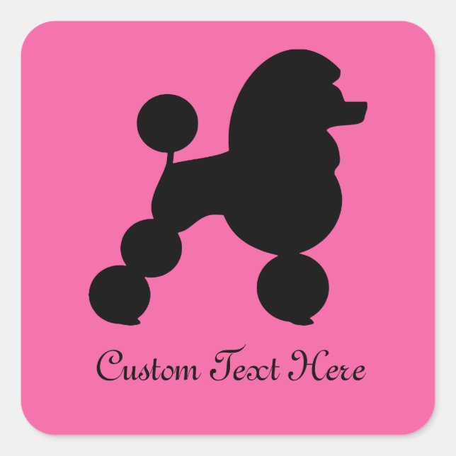 Pegatina Cuadrada Poodle negro personalizado en rosa (Anverso)