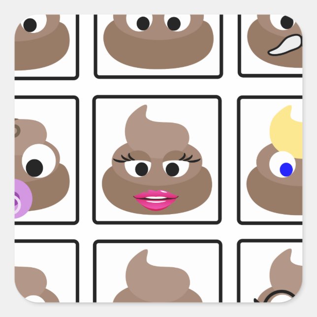 Pegatina Cuadrada Poop Many Faces (Anverso)