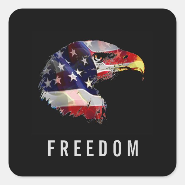 Pegatina Cuadrada Pop Art American Flag Eagle Freedom Patriot (Anverso)