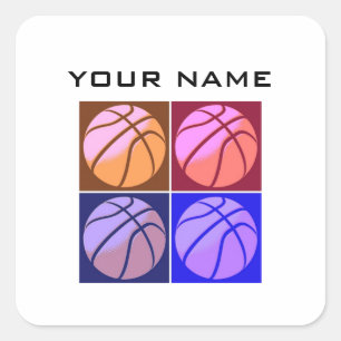 Pegatina Cuadrada Pop Art Basketball Tu nombre