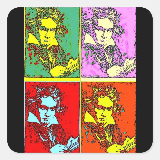 Pegatina Cuadrada Pop-art Beethoven (Anverso)