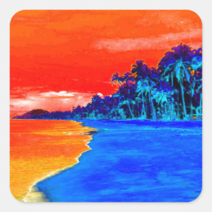 Pegatina Cuadrada Pop Art Exotic Beach Palm Trees