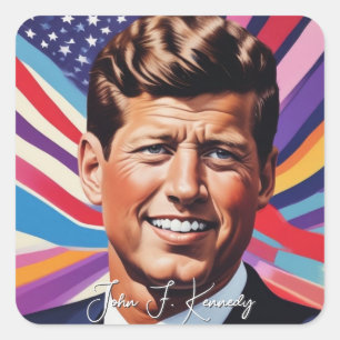 Pegatina Cuadrada Pop Art Jack JFK John F. Kennedy