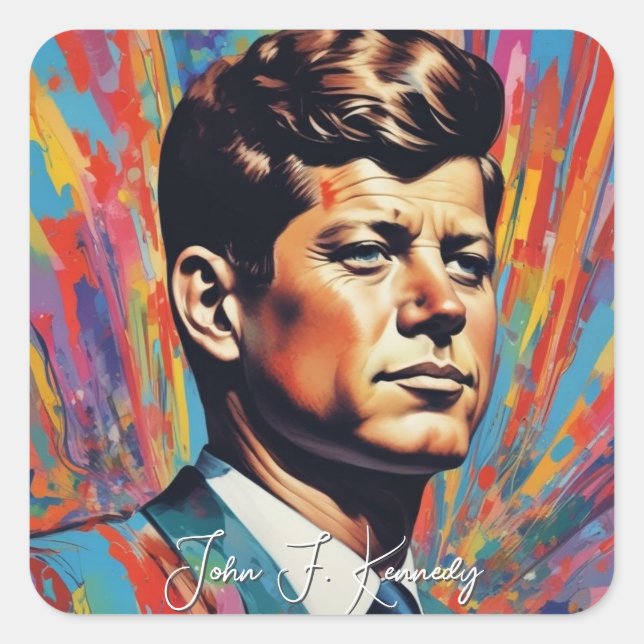 Pegatina Cuadrada Pop Art Jack JFK John F. Kennedy (Anverso)