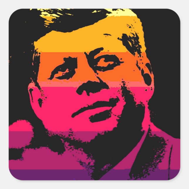 Pegatina Cuadrada Pop Art Jack JFK John F. Kennedy (Anverso)