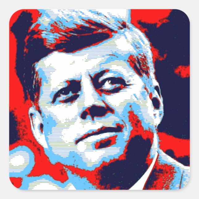 Pegatina Cuadrada Pop Art JFK John F. Kennedy Blue (Anverso)