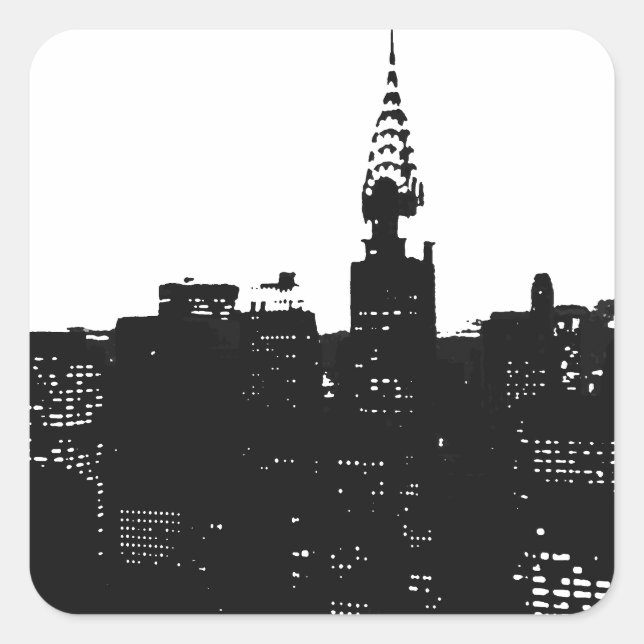 Pegatina Cuadrada Pop Art New York Silhouette (Anverso)