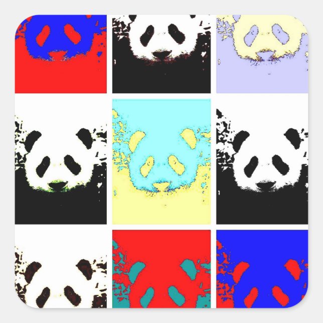 Pegatina Cuadrada Pop Art Panda (Anverso)