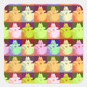 Pegatina Cuadrada Pop Art Snow Kitty