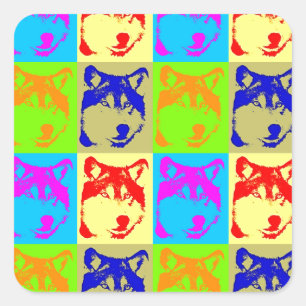 Pegatina Cuadrada Pop Art Wolf Eyes
