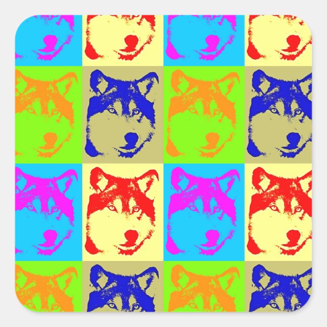 Pegatina Cuadrada Pop Art Wolf Eyes (Anverso)