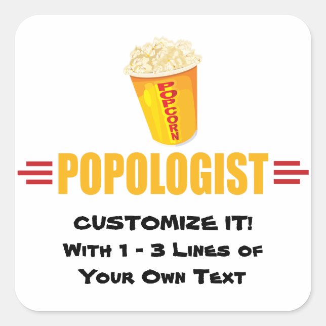 Pegatina Cuadrada Popcorn divertida personalizada (Anverso)