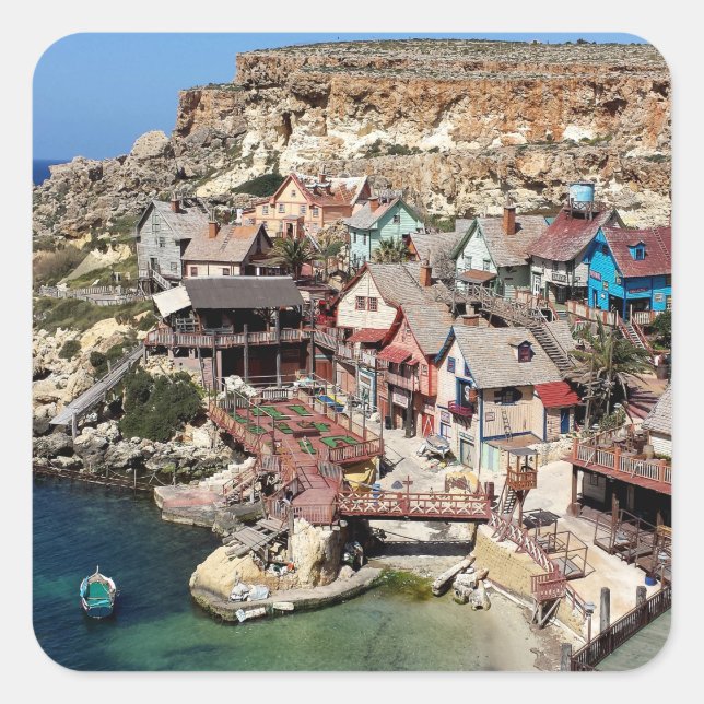 Pegatina Cuadrada Popeye Village Malta (Anverso)