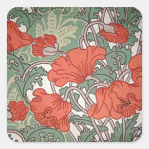 Pegatina Cuadrada Poppies Art Nouveau