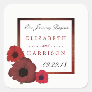 Pegatina Cuadrada Poppies rojos y Boda Burlap