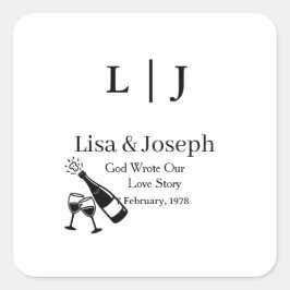 Pegatina Cuadrada Popping Champagne &Toasting Glasses Wedding Party