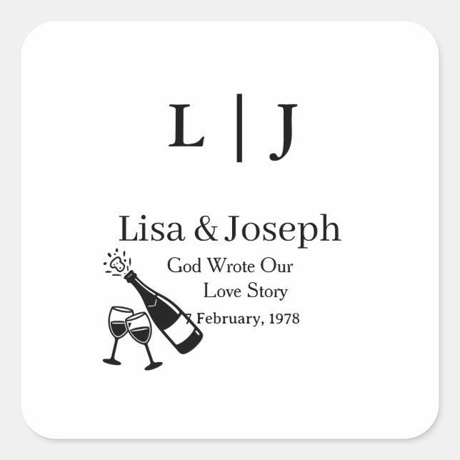 Pegatina Cuadrada Popping Champagne &Toasting Glasses Wedding Party (Anverso)