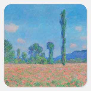 Pegatina Cuadrada Poppy Field, Giverny (1891) Claude Monet fine art